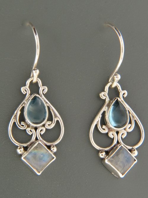 Blue Topaz & Moonstone Earrings - Sterling Silver - BT596