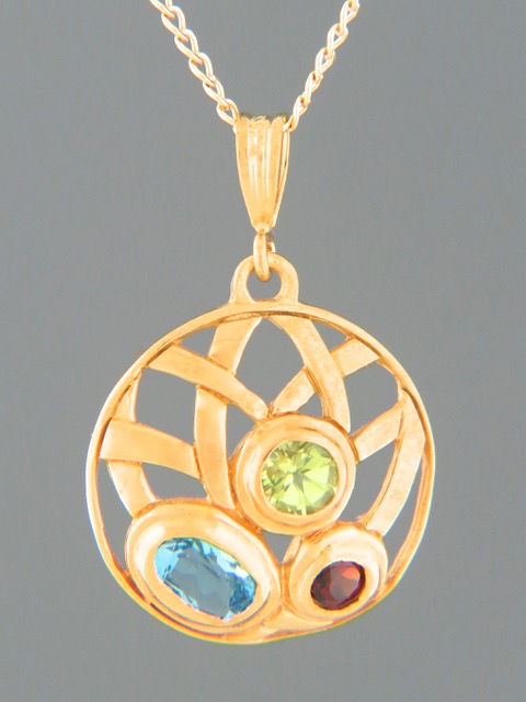 Blue Topaz, Peridot & Garnet Pendant - Gold Vermeil - BT395GV