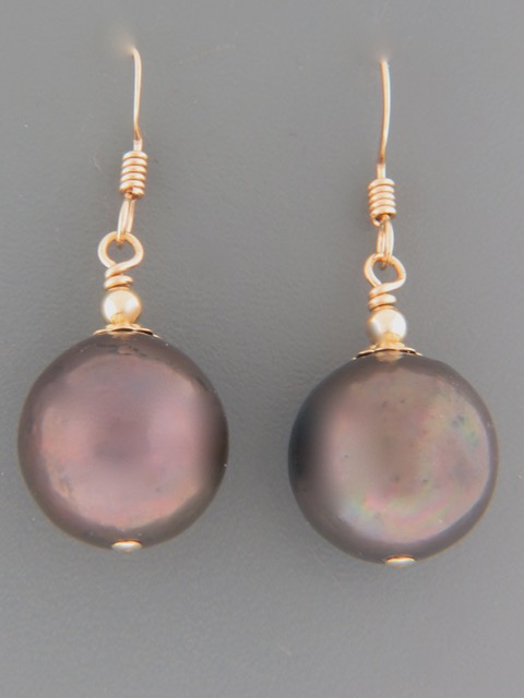 15mm dark Pacific Pearl Earrings - 14ct Gold Filled - Y505
