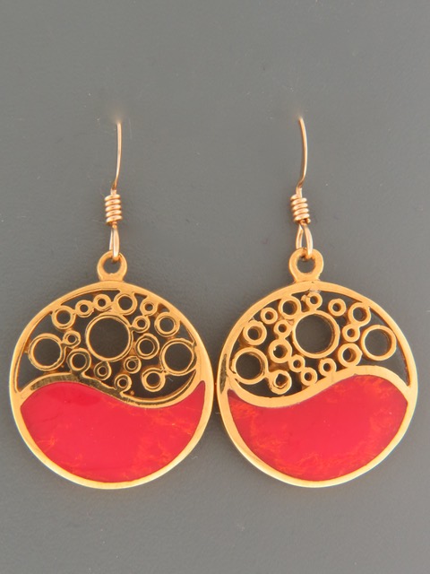Red Coral Earrings - Gold Vermeil - CO501GV