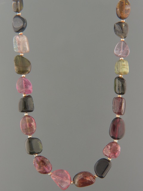 Tourmaline Necklace with Gold beads - T001