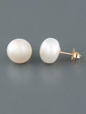 10mm White Pacific Pearl Stud Earrings - Gold - YW10ZG