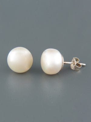 10mm White Pacific Pearl Stud Earrings - Sterling Silver - YW10ZS