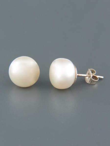 10mm White Pacific Pearl Stud Earrings - Sterling Silver - YW10ZS