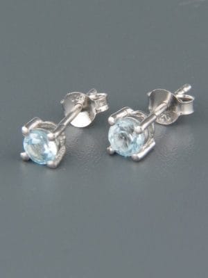 Blue Topaz Earrings - Sterling Silver stud - 4mm stones - BT504B