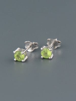 Peridot Earrings - Sterling Silver stud - 4mm stones - P504B