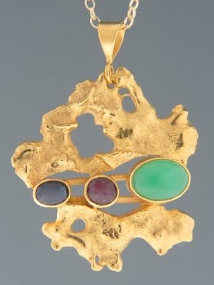 Chrysoprase, Star Ruby & Sapphire Pendant - Gold Vermeil - MIX409GV