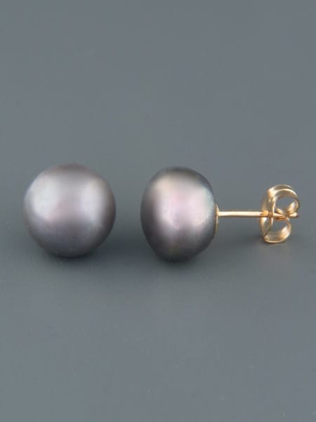 10mm Dark Pacific Pearl Stud Earrings - Gold - YD10ZG