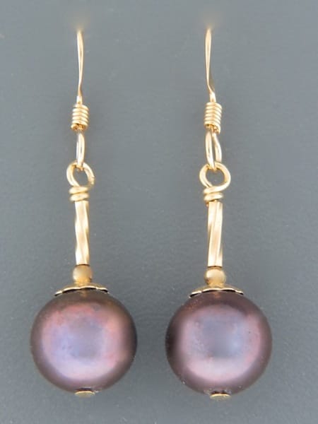 10mm Dark Pacific Pearl Earrings - 14ct Gold Filled - YD10HG