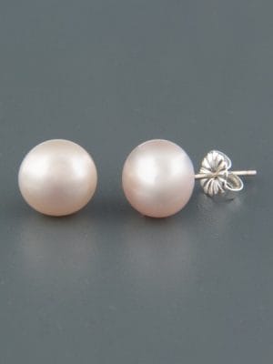 8mm Pink Pacific Pearl Stud Earrings - Sterling Silver - YP8ZS