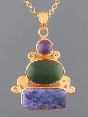 Amethyst, N.Z. Jade & Charoite Pendant - Gold Vermeil - MIX412GV