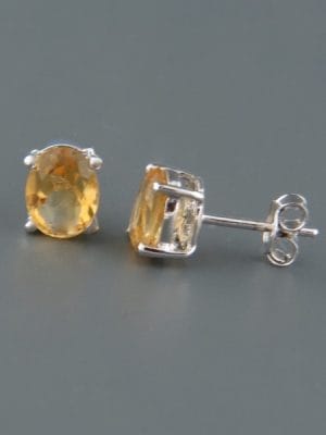 Citrine Earrings - Sterling Silver stud - 7x9mm stones - C536