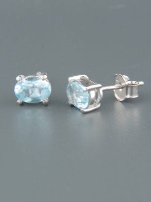 Blue Topaz Earrings - Sterling Silver stud - 5x7mm stones - BT586