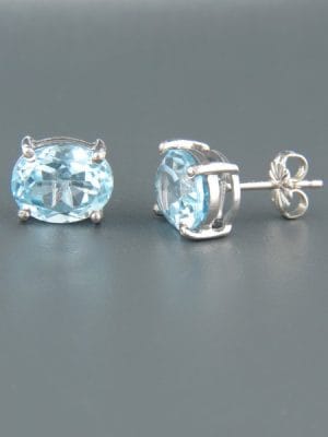 Blue Topaz Earrings - Sterling Silver stud - 8x10mm stones - BT577