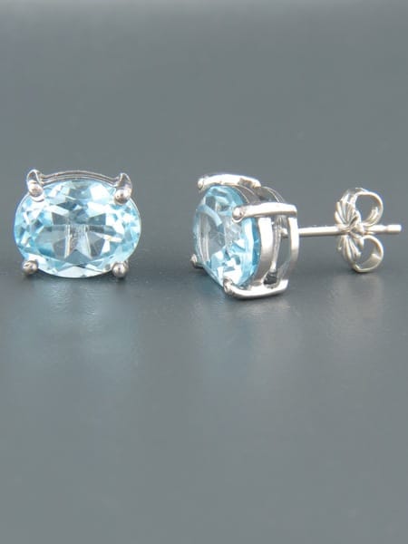 Blue Topaz Earrings - Sterling Silver stud - 8x10mm stones - BT577