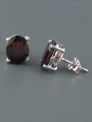 Garnet Earrings - Sterling Silver stud - 8x10mm stones - G610