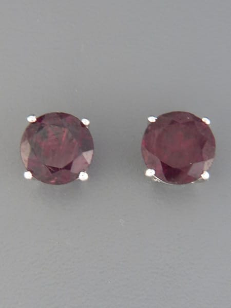 Garnet Earrings - Sterling Silver stud - 8mm stones - G603