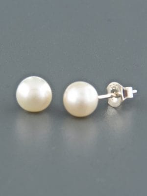8mm White Pacific Pearl stud Earrings - Sterling Silver - YW8ZS