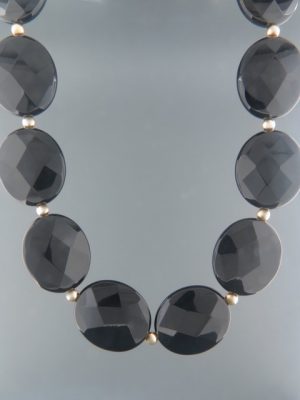 Onyx Necklace - oval faceted stones with Gold beads - OX105