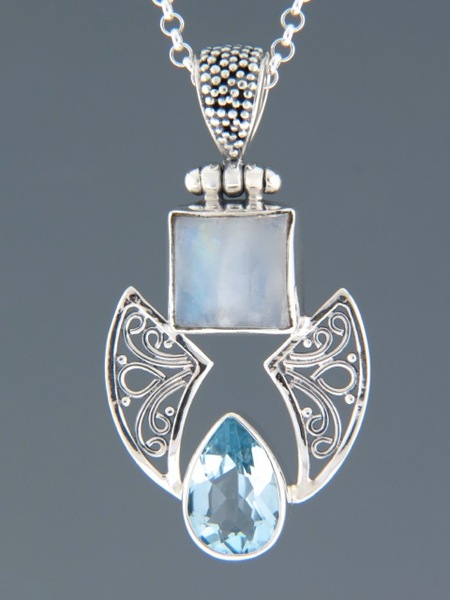 Blue Topaz & Moonstone Pendant - Sterling Silver - BT300