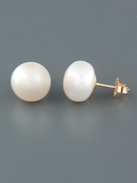 8mm White Pacific Pearl Stud Earrings - Gold - YW8ZG