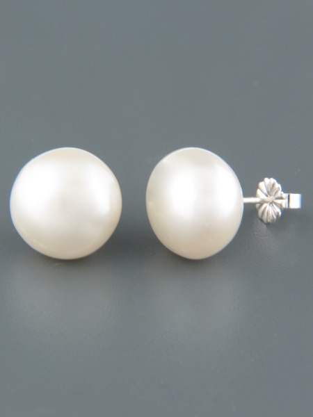 12mm white Pacific Pearl stud Earrings - Sterling Silver - YW12ZS