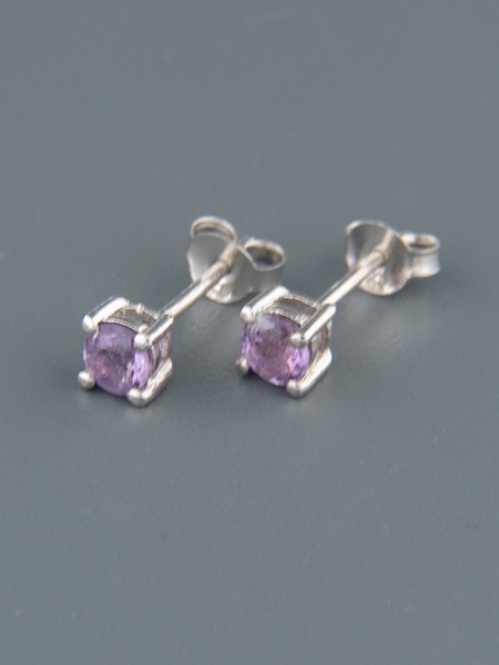 Amethyst Earrings - Sterling Silver stud - 4mm stones - A504B