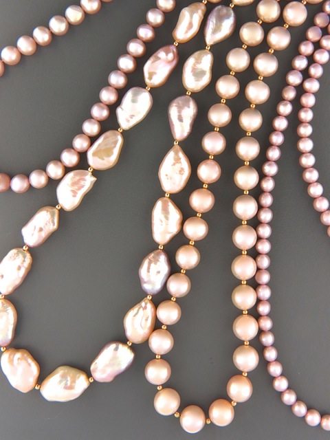 Pink, Silver & Champagne Pearl Necklaces