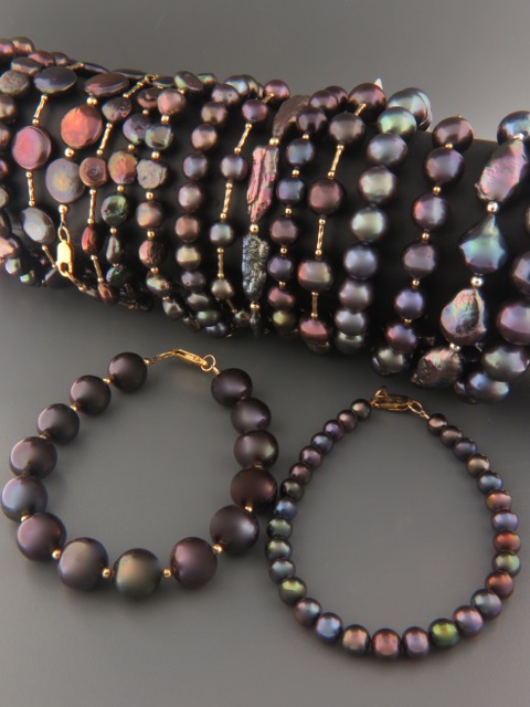 Dark, Silver & Champagne Pearl Bracelets