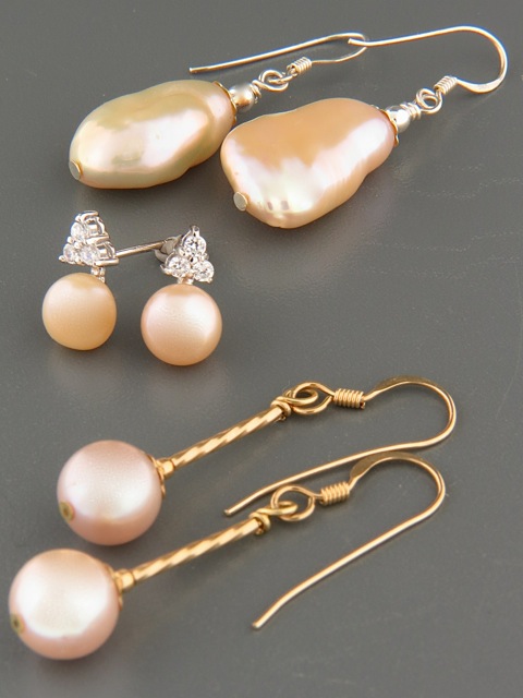 Pink, Silver & Champagne Pearl Earrings