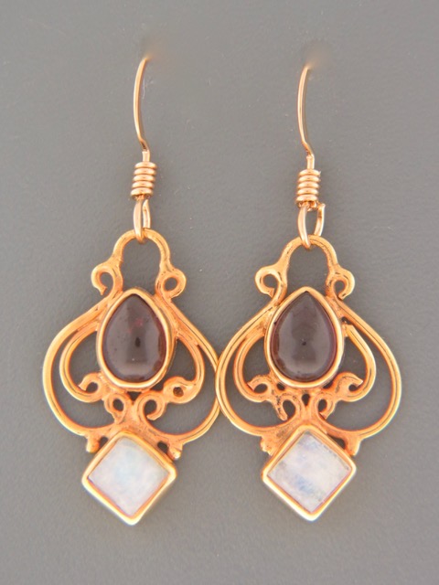 Garnet & Moonstone Earrings - Gold Vermeil - G515GV