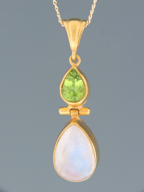 Moonstone Pendant with Peridot - Gold Vermeil - P356GV