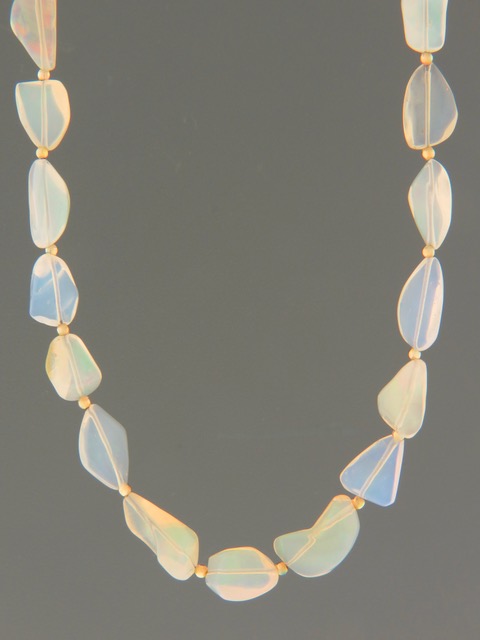 Ethiopian Welo White Opal Necklace with Gold beads - OP006