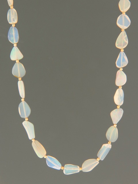 Ethiopian Welo White Opal Necklace with Gold beads - OP002