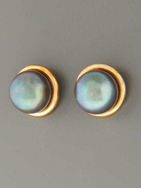 10mm dark Pearl stud Earrings - Gold Vermeil - Y509GV