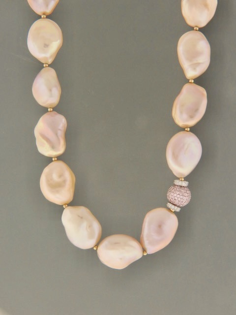 Pink Baroque Pearl Necklace with Swarovski Crystal and Gold beads - Y007