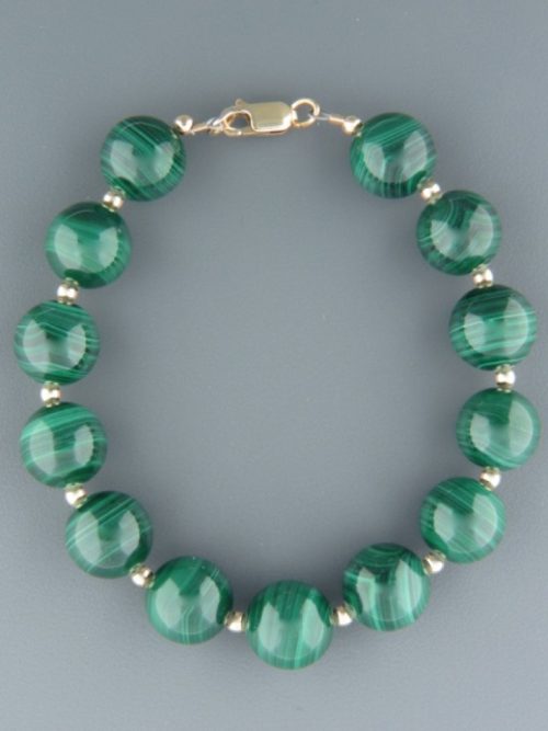 Malachite Bracelet - 12mm round stones with Gold beads - M901