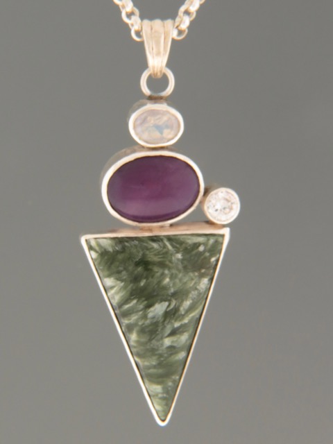 Seraphinite & Sugilite Pendant - Sterling Silver - SE302