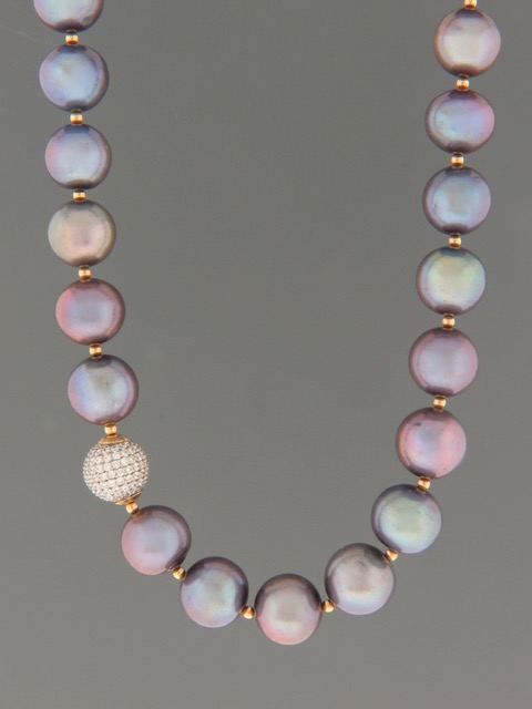 10-11mm Pacific Pearl Necklace with Swarovski Crystal and Gold beads - Y008