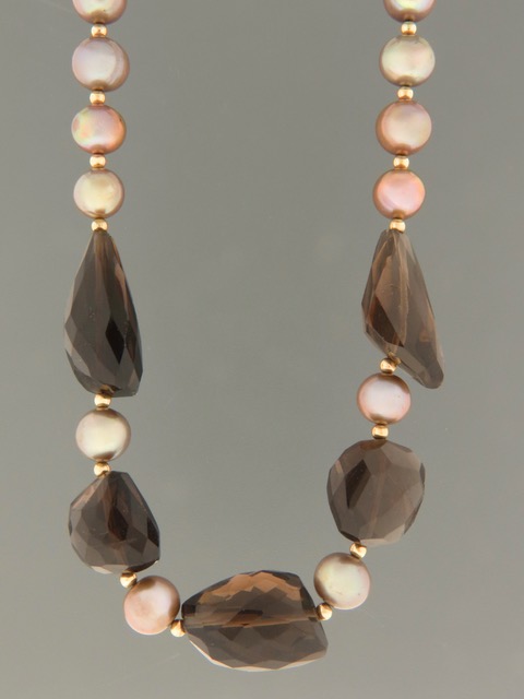 Champagne Pearl & Smokey Quartz Necklace - Y002