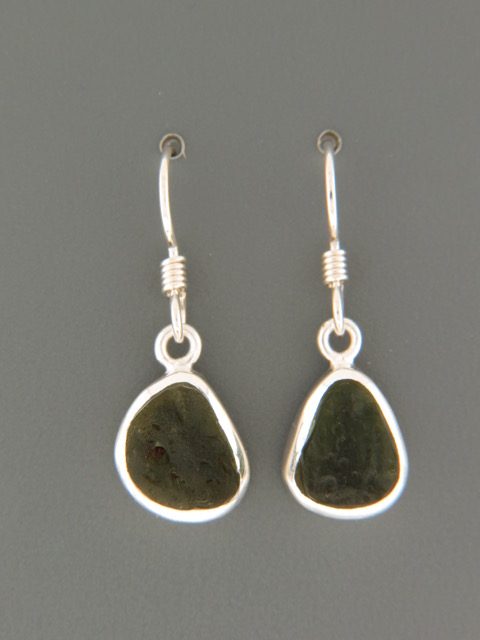 Raw Moldavite Earrings - Sterling Silver - MV507