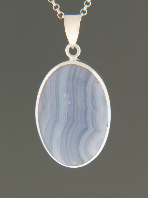 Blue Lace Agate Pendant - Sterling Silver - BLA301