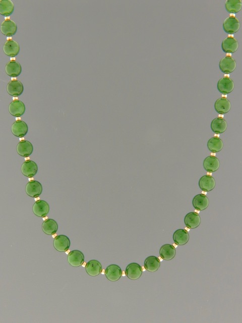 Jade Necklace - A+ Grade 6mm round stones with Gold beads - J028A+