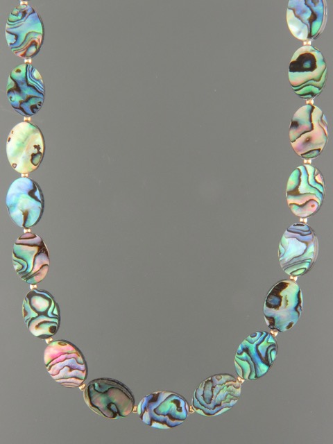 Paua Shell Necklace - 10 x 14mm oval with Gold beads - PA004