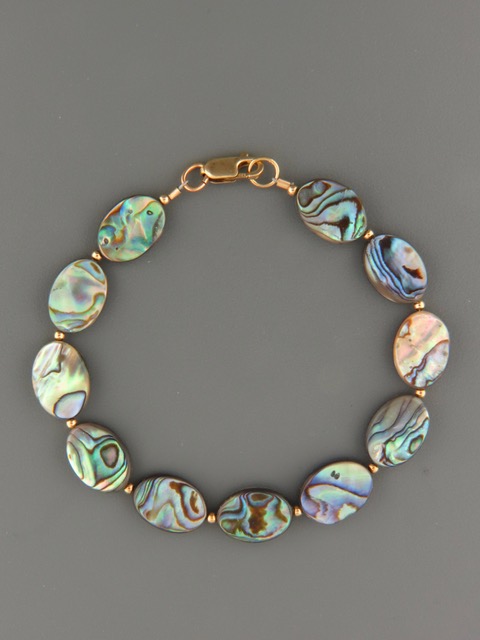 Paua Shell Bracelet - 10x14mm oval with 2mm round beads - PA918