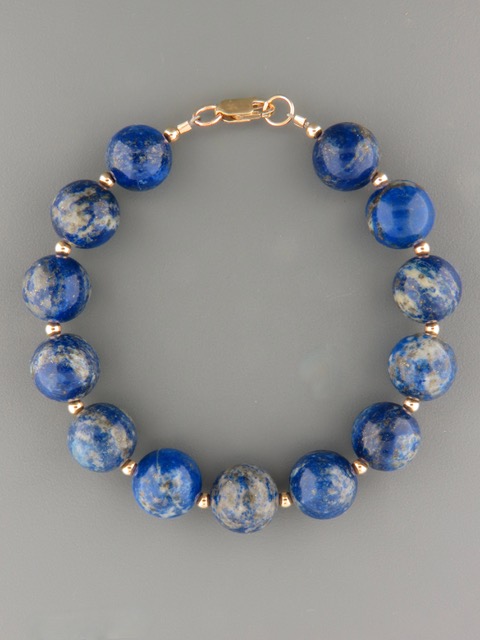 Lapis Lazuli Bracelet - 12mm round stones with Gold beads - LL912