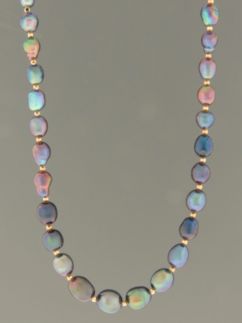 dark baroque pearl necklace with gold beads - ydbq2n