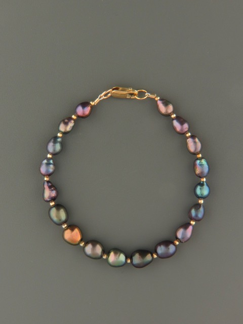 dark baroque pearl bracelet with gold beads - ydbq2b