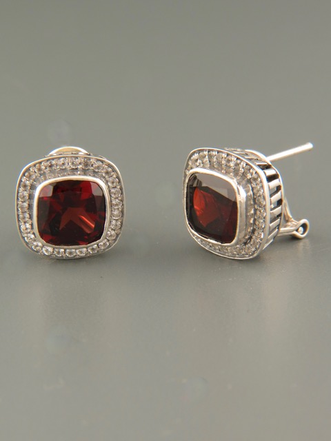Garnet Earrings - Sterling Silver stud - G551