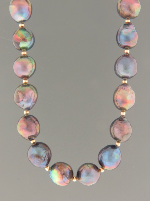 Dark Baroque Pacific Pearls with Gold beads - Y026